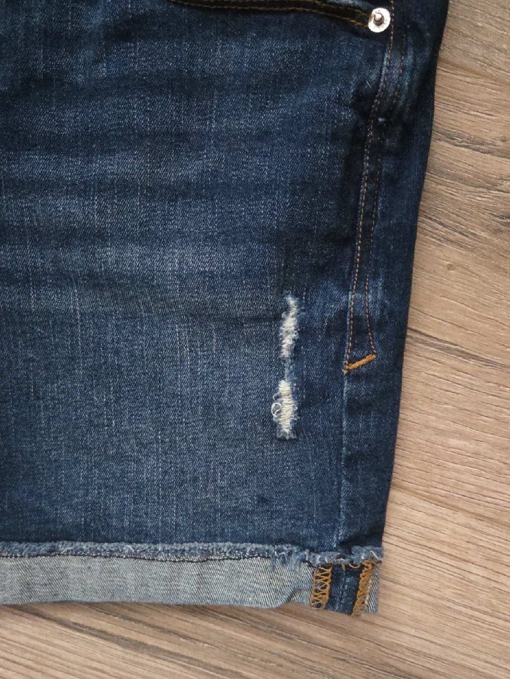 Kensie Dark Wash Distressed Denim Shorts - Picture 6 of 7